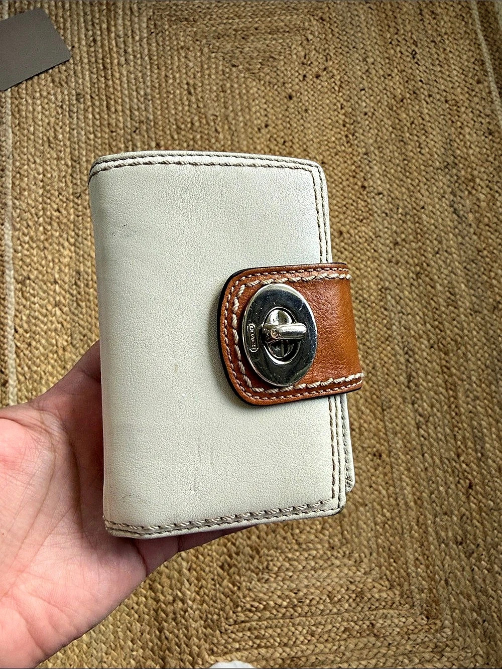 Y2K Coach Legacy Leather Organizer Wallet Turnlock Planner White & Brown W/ Mini